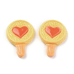 Orange Opaque Resin Cabochons, Lollipop with Heart, Orange, 35.5x25x10mm