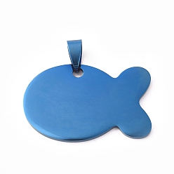 Blue Stainless Steel Pendants, Stamping Blank Tag, Fish, Blue, 24x38x1.5mm, Hole: 5.5x9.5mm