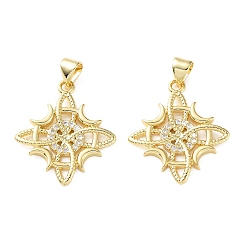 Настоящее золото 18K Латунные микропаве прозрачные подвески с фианитом, ведьмы узел викканский символ прелести, реальный 18 k позолоченный, 23.5x21x2 мм, отверстие : 4x3 мм