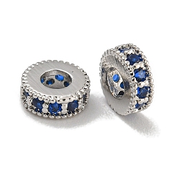 Сланцево-синий Стойки обшивки латунь микро проложить кубического циркония бусы, без свинца и без кадмия, долговечный, платина, круглые, синевато-серый, 6x2.5 мм, отверстие : 2.5 мм