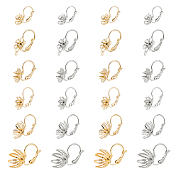 Mixed Color 24Pcs 6 Style Flower 304 Stainless Steel Leverback Earring Findings, Mixed Color, 21x14x15mm, Pin: 0.7mm, 2pcs/color, 2 colors/style