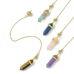 Mixed Stone Mixed Natural Gemstone Dowsing Pendulum Big Pendants, with Brass Hollow Ball, Bullet Charm, 217~221mm