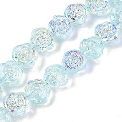 Светло-голубой Стеклянные бусины с гальваническим покрытием , цветок, с покрытием AB цвета, светло-голубой, 12.5x14x8.5 мм, отверстие : 1 мм, около 50~51 шт / нитка, 23.46''~23.86'' (59.6~60.6 см)