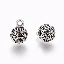 Antique Silver Alloy Pendants, Round, Antique Silver, 15x10.5mm, Hole: 2mm