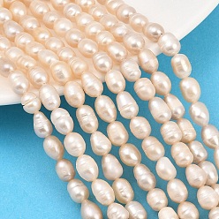 Желтая Старая Ткань  Нити из натурального культивированного пресноводного жемчуга, рис, класс 2, старое кружево, 6~7 мм, отверстие : 0.6 мм, около 45 шт / нитка, 13.46'' (34.2 см) ~ 13.70'' (34.8 см)