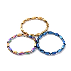 Mixed Color Synthetic Hematite Twist Rectangle Beaded Stretch Bracelet for Men Women, Mixed Color, Inner Diameter: 2-1/8 inch(5.4cm)