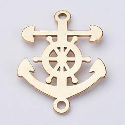 Doré  201 connecteurs de liens en acier inoxydable, ancre, or, 28.5x22x1mm, Trou: 2mm
