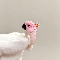 Pink Кольца-манжеты из сплава с эмалью в виде птицы или попугая, регулируемые открытые кольца, розовые, внутренний диаметр: 15~20 мм