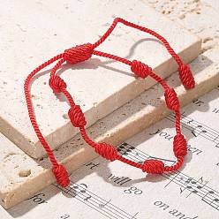 Красный 7 узелковые браслеты на удачу, регулируемые нейлоновые плетеные браслеты из бусин миланского шнура, браслеты с красной нитью, красные, внутренний диаметр: 2 дюйм ~ 4-1/8 дюйм (5~10.4 см)