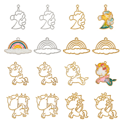 Golden & Silver Zinc Alloy Open Back Bezel Pendants, For DIY UV Resin, Epoxy Resin, Pressed Flower Jewelry, Unicorn, Golden & Silver, 16pcs/box