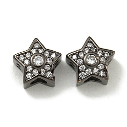 Черный Цвет Металла Покрытие стойки латунь микропаве прозрачные кубические циркониевые бусины, долговечный, без свинца и без кадмия, звезда, металлический черный , 8.8x9x5.5 мм, отверстие : 3 мм