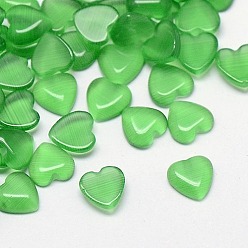 Medium Sea Green Cat Eye Cabochons, Heart, Medium Sea Green, 10x10x2.5mm