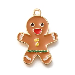 Gingerbread Man Новогодняя тема сплава эмали подвески, очарование пряничного человечка, золотой свет, 24x17x1.5 мм, отверстие : 1.6 мм