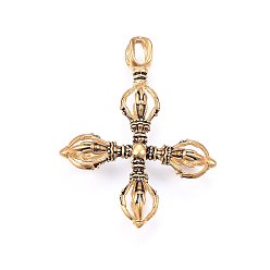 Antique Golden 304 Stainless Steel Dorje Vajra Pendants, Cross, Antique Golden, 60x47x12mm, Hole: 8x5mm
