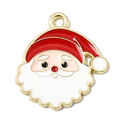 Santa Claus Рождественские эмали сплава подвески, золотые, Санта-Клаус прелести, 21.5x19.5x1 мм, отверстие : 1.8 мм
