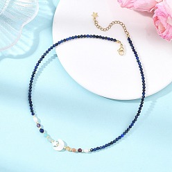 Смешанные камни Ожерелье из натурального жемчуга, белой раковины в форме звезды и луны, а также ограненного круглого натурального лазурита для женщин., золотые, красочный, 15.98 дюйм (40.6 см)