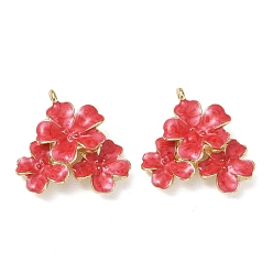 Rouge Alliage avec pendentifs en émail, charmes de fleurs, sans cadmium et sans nickel et sans plomb, crémaillère plaquage, or, rouge, 28x25x7mm, Trou: 1.6mm