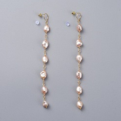 Персиковый Слойка Серьги с натуральным культивированным пресноводным жемчугом, с латунными серьгами, пластмассовые / латунные гайки и картонная коробка, розовые, 140 мм, штифты : 0.7 мм