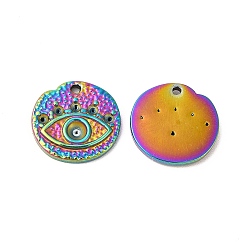 Rainbow Color Ion Plating(IP) 304 Stainless Steel Pendant Rhineatone Settings, Flat Round with Eye, Rainbow Color, Fit for 1.4mm and 3mm Rhinestone, 13.5x2mm, Hole: 1mm
