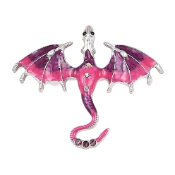 Pink Эмали сплава большие кулоны, прелести дракона, со стразами, розовые, 55.5x66.5x7.5 мм, отверстие : 5.5x3 мм