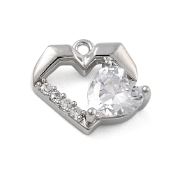 Платина Латунные микро проложить кубического циркония подвески, без кадмия, без никеля и без свинца, сердце прелести, платина, 12.5x14.5x5 мм, отверстие : 1.2 мм