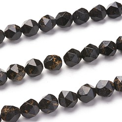 Черный Синтетические бирюзовые бусины с золотой линией, звезды вырезать круглые бусы, граненые, окрашенные, чёрные, 7.5~8 мм, отверстие : 1.2 мм, около 47 шт / нитка, 15.55 дюйм (39 см)