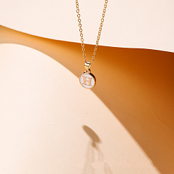 Letter H Сплав белый эмаль плоский круглый с инициалами подвески ожерелья, золотые, Письмо ч, 20.47 дюйм (52 см)