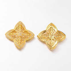 Золотой Филигранные цветок латунные микро проложить кубического циркония подвески, многожильных ссылки, без свинца и без никеля , золотые, 30x30x5 мм, отверстие : 4x1 мм