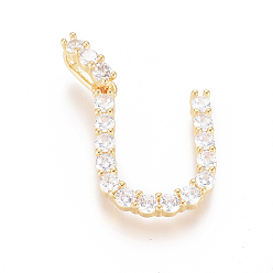 Letter U Позолоченная латунь с микропаве из прозрачного кубического циркония, долговечный, буквы, letter.u, 23x18x3.5 мм, отверстие : 7.5x3 мм