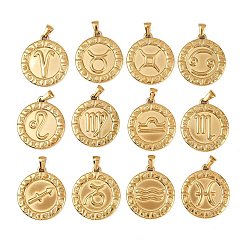 Золотой 304 подвески из нержавеющей стали, ионное покрытие (ip), плоские круглые с созвездием, золотые, 28x25x2.5 мм, отверстие : 4.5x3.5 мм