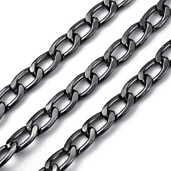 Черный Цвет Металла Оксидированные алюминиевые кубинские звенья цепи, несварные, с катушкой, металлический черный , 15x9x2 мм, около 98.43 футов (30 м) / рулон
