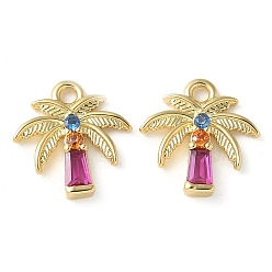 Настоящее золото 18K Латунные микро проложить кубического циркония подвески, очарование кокосового дерева, стойки покрытие, долговечный, без кадмия и без свинца, реальный 18 k позолоченный, 9.5x9.5x2 мм, отверстие : 1.2 мм