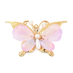 Фиолетовый 304 стекло нержавеющая сталь большие кулоны, очарование бабочки, с ABS имитации жемчуга, реальный 18 k позолоченный, фиолетовые, 30x51.5x7.5 мм, отверстие : 2 мм