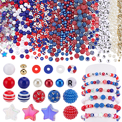 Mixed Shapes Наборы акриловых бусин на тему Дня независимости, Spacer бисер латунные, Бусины из cмолы, разнообразные, 6x1 мм, отверстие : 2 мм