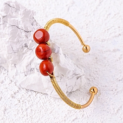 Красный Камень Браслет-манжета из натурального красного яшмового самородка, открытый браслет из золотой проволоки, 2-1/2 дюйм (6.5 см)