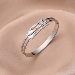 Нержавеющая Сталь Цвет Браслеты-палки 304 из нержавеющей стали с кристаллами и стразами для женщин, цвет нержавеющей стали, внутренний диаметр: 2-3/8 дюйм (6 см)