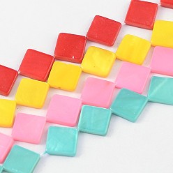 Mixed Color Natural Freshwater Shell Beads, Dyed, Rhombus, Mixed Color, 13~14x13~14x3mm, Hole: 1mm