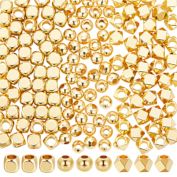 Настоящее золото 18K 150шт 3 стиль латунные бусины, куб/круглый/шестиугольник, реальный 18 k позолоченный, 3x3x3 мм, отверстие : 1.6 мм, 50 шт / стиль