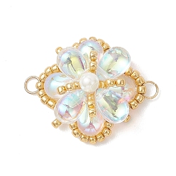 Прозрачный АВ Подвески-соединители из стеклянных и бисера, золотые, цветок, ясно AB, 28x23x11 мм, Перейти кольцо: 4x0.5 мм, 2.8 мм внутренним диаметром