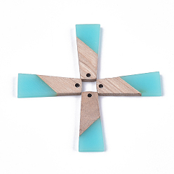 Бирюза Подвески из смолы и дерева, трапециевидные, бирюзовые, 30x12x3 мм, отверстие : 2 мм