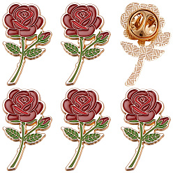Rouge 10 pièces d'épingles en émail, dos d'épingle à revers en alliage pour vêtements de sac à dos, fleur rose, rouge, 30x18mm