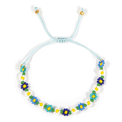 Светло-голубой Браслеты ручной работы из пластиковых бусин., плетеные браслеты из нейлонового шнура для женщин, цветок, светло-голубой, 11.02 дюйм (28 см)