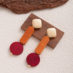 Плоский Круглый Серьги-гвоздики из дерева и железа, золотые, плоско-круглые, 70x20 мм