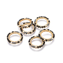 Разноцветный Японский бисер miyuki & toho ручной работы, с латунными кольцами, Ткацкий станок, кольцо, золотые, красочный, 15~16x1.8 мм