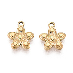 Настоящее золото 18K 304 из нержавеющей стали цветок прелести, ионное покрытие (ip), реальный 18 k позолоченный, 13.5x11.5x2 мм, отверстие : 1.4 мм