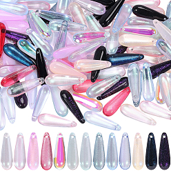 Couleur Mélangete 130 pièces 13 couleurs peinture cuite pendentifs en verre transparent, larme, avec de la poudre de paillettes, couleur mixte, 22.5x7x5mm, Trou: 1mm, 10 pcs / couleur
