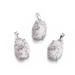 Говлит Синтетических подвески Говлит, с латунной фурнитурой платинового цвета, овальные с цветком, 22x13.8x10.3 мм, отверстие : 6x3.5 мм