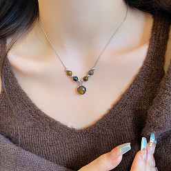 Платина 1круглые подвески из поликарбоната, латуни и смолы с имитацией тигрового глаза, платина, 17.13 дюйм (43.5 см)