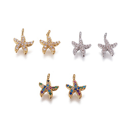 Платиновый & Золотой Латунные микро проложить кубического циркония прелести, морская звезда / морские звезды, разноцветные, платиной и золотом, 10.5x8x2 мм, отверстие : 1 мм