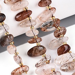 Rutilated Кварц Нити бусин из рутилированного кварца из натурального черного золота, самородки, Топ пробуренной, упавший камень, с бисером, 9.5~25x4~11.5x3.5~8 мм, отверстие : 0.8~1 мм, около 42~61 шт / нитка, 14.96~16.14'' (38~41 см)